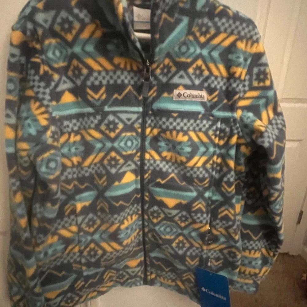 NWT Columbia Kids Blue and Yellow Patterned Fleece Jacket - Picture 3 of 5